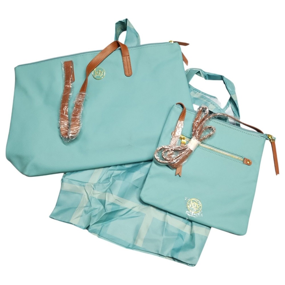 Set of‎ 3 Joy Mangano Crossbody Bag, Tote Bag & Handbag Womens Teal Leather Zip